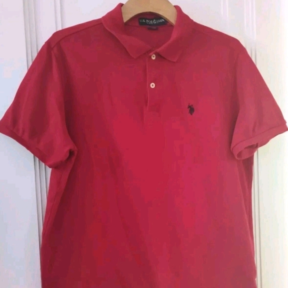 U.S. Polo Assn. Men's Red Short Sleeve Polo with Embroidered Logo Golf